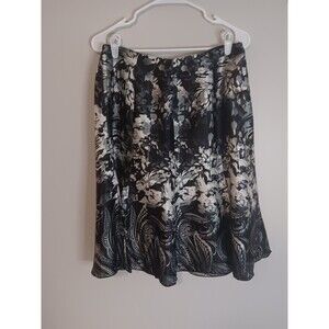 Chicos Berkley A Line Skirt Floral Paisley Print Grey Sz 1 Womens Small Satin